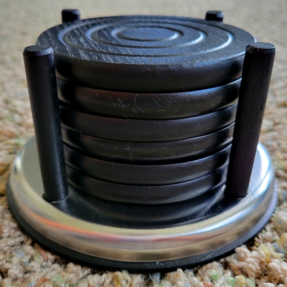 Kamenstein 6 Coaster Set, Black Wood Coasters w/Holder
